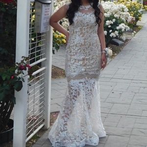 White lace evening gown